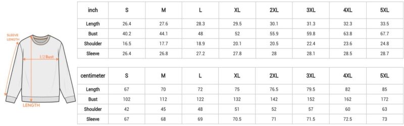 Sweatshirt size chart